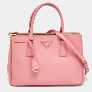 Prada Pink Saffiano Lux Leather Leather Small Double Zip Tote
