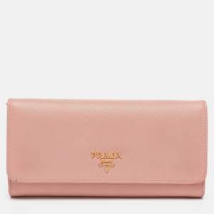 Prada Pink Saffiano Lux Leather Logo Flap Continental Wallet