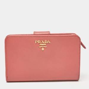 Prada Pink Saffiano Metal Leather French Wallet