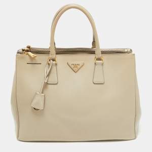 Prada Light Beige Saffiano Lux Leather Large Double Zip Tote