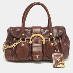 Prada Dark Brown Cervo Animalier Leather Satchel