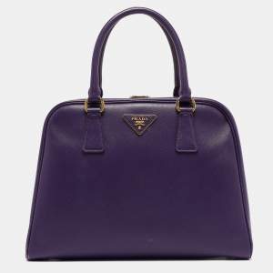 Prada Purple Saffiano Lux Leather Pyramid Frame Satchel