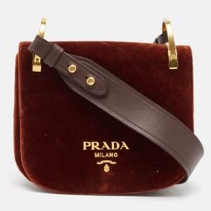 Prada Brown Velvet Pionniere Saddle Bag
