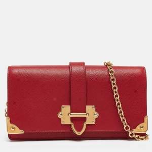 Prada Red Saffiano Leather Cahier Wallet on Chain