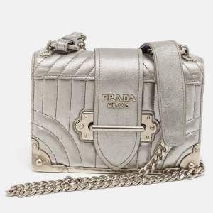 Prada Silver Leather Cahier Chain Bag