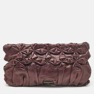 Prada Purple Mirtillo Pleated Leather Clutch