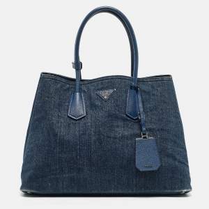 Prada Blue Denim and Saffiano Leather Large Double Handle Tote