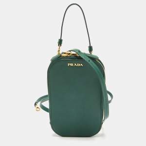 Prada Green Leather Phone Crossbody Bag