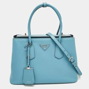 Prada Light Blue Saffiano Lux Leather Twin Tote