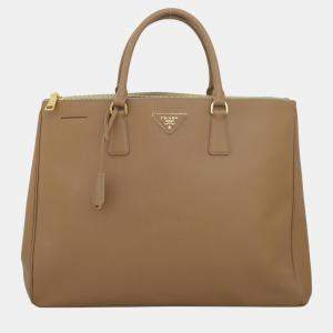 Prada Light brown Saffiano Leather Large Double Zip Tote Bag 
