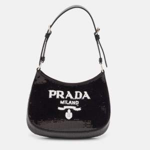 Prada Black Satin and Sequins Small Cleo Hobo