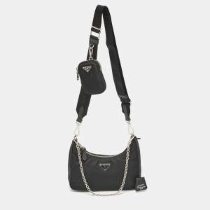 Prada Black Nylon and Saffiano Leather Re-Edition 2005 Shoulder Bag