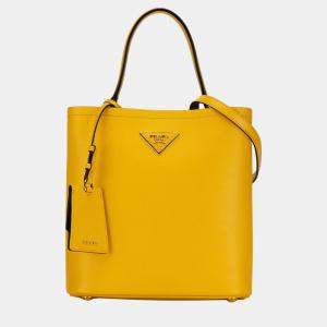 Prada Yellow Medium Saffiano Cuir Panier