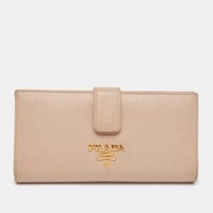 Prada Beige Saffiano Metal Leather Flap Continental Wallet