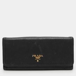 Prada Black Leather Flap Continental Wallet