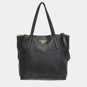 Prada Black Triangle Logo Leather Shoulder Bag