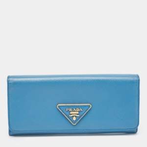 Prada Blue Saffiano Leather Flap Continental Wallet