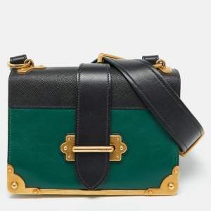 Prada Green/Black Leather Cahier Flap Shoulder Bag