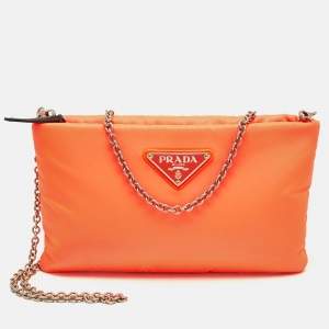 Prada Neon Orange Nylon Chain Clutch