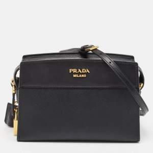 Prada Black City Calf and Saffiano Leather Esplanade Crossbody Bag