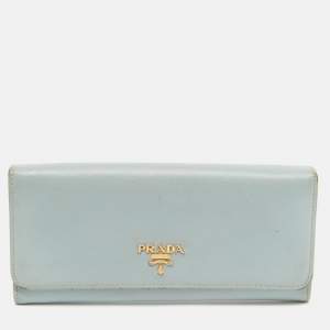 Prada Sky Blue Saffiano Leather Flap Continental Wallet