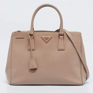 Prada Dusty Pink Saffiano Lux Leather Medium Double Zip Tote