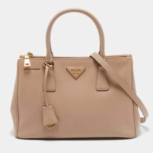 Prada Nude Saffiano Leather Small Double Zip Tote