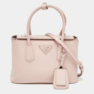 Prada Pink Saffiano Cuir Leather Small Twin Tote