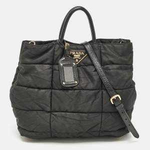 Prada Black Quitted Nylon and Patent Leather Tote