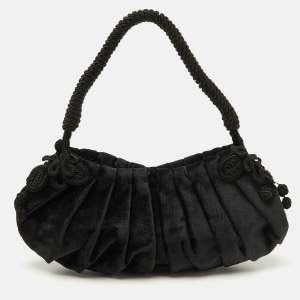 Prada Black Velvet Embroidered Vintage Shoulder Bag