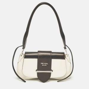 Prada Black/White Leather Sidonie Shoulder Bag