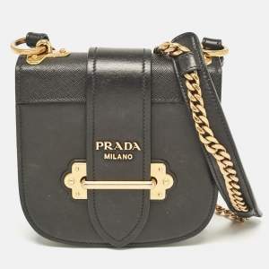 Prada Black Leather Cahier Flap Crossbody Bag