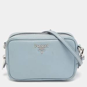 Prada Light Blue Saffiano Lux Leather Mini Camera Crossbody Bag