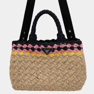 Prada Beige/Black Raffia Canapa handbag