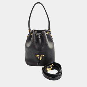 Prada Black Leather Bucket Bag