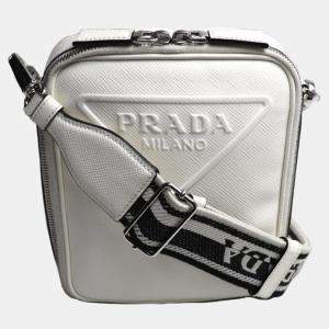 Prada White Saffiano Triangle Shoulder Bag