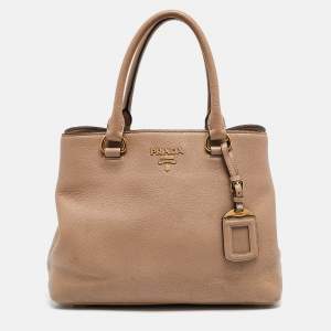 Prada Beige Leather Middle Zip Tote