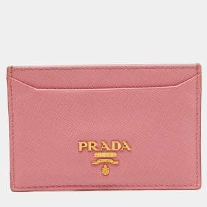 Prada Pink Saffiano Leather Logo Card Holder