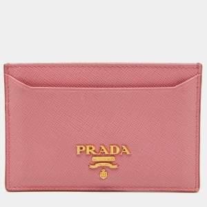 Prada Pink  Saffiano Metal Leather Card Holder 