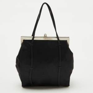 Prada Black Satin Vintage Raso Framed Tote