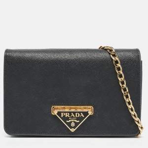 Prada Black Saffiano Leather Wallet on Chain