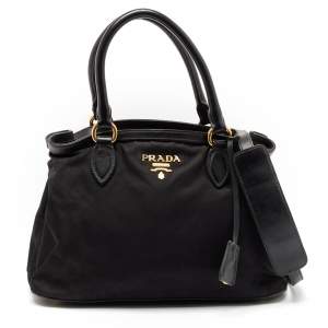 Prada Black Nylon and Leather Top Handle Bag