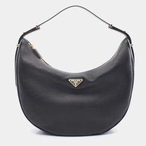 Prada Soft Grain Shoulder Bag Leather Black