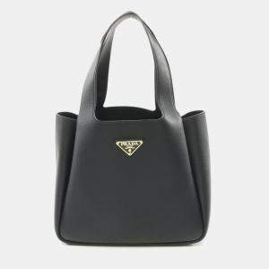 Prada Black Leather Soft Grain Tote Bag