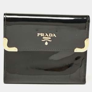 Prada Black Patent Leather Trifold Wallet