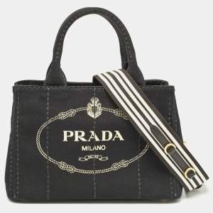 Prada Black Canvas Small Canapa Tote