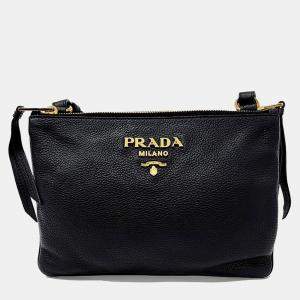 Prada Black Leather Vitello Phoenix Crossbody Bag