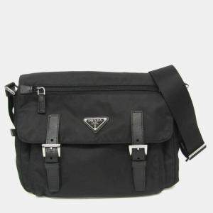 Prada Re-Nylon Women Men Nylon Leather Shoulder Bag Black