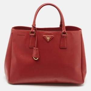 Pre Owned Prada Red Saffiano Lux Leather Large Galleria Open Tote