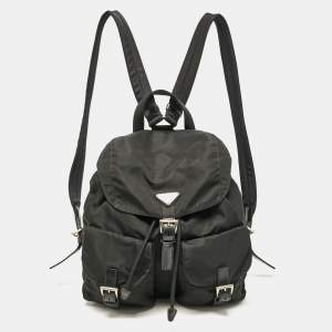 Prada Black Leather and Nylon Double Pocket Backpack